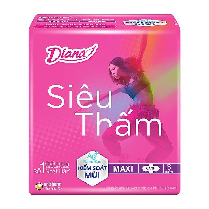 Băng vệ sinh Diana siêu thấm maxi dày cánh gói 8 miếng